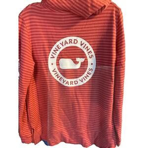 Vineyard Vines Sweatshirt Women's Sz S Orange Striped Pockets Jacket Hooded